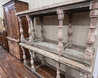 1700s French Oak Console Tables, Pair, Monastery/Cathedral