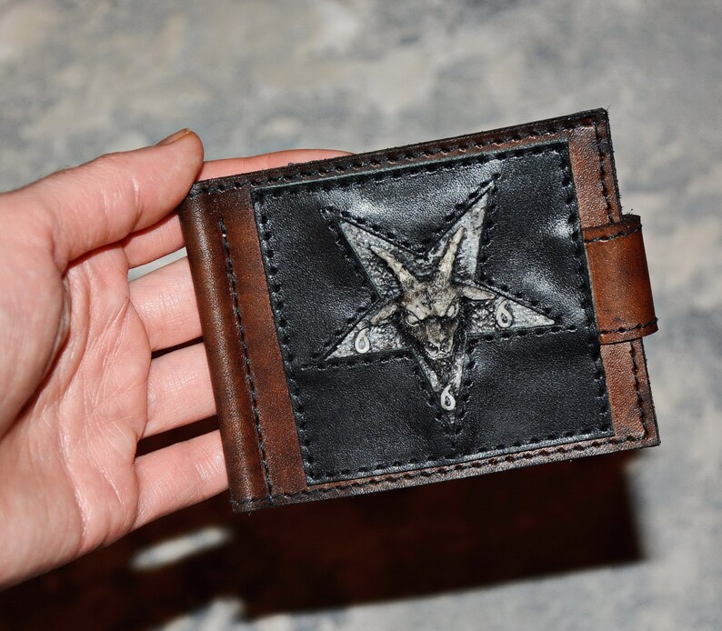 Money clip mens wallet leather wallet baphomet etsy Money clip mens wallet leather wallet baphomet etsy
