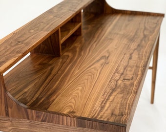 Handmade walnut writing desk, desk, wood desk, desk with shelves, office desk