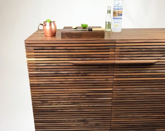 American Black Walnut Bar Cabinet, Mid Century Modern Liquor Cabinet