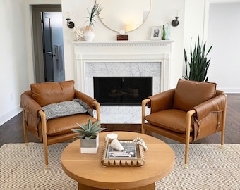 Round White Oak Coffee Table, Mid Century Modern, 36 inch
