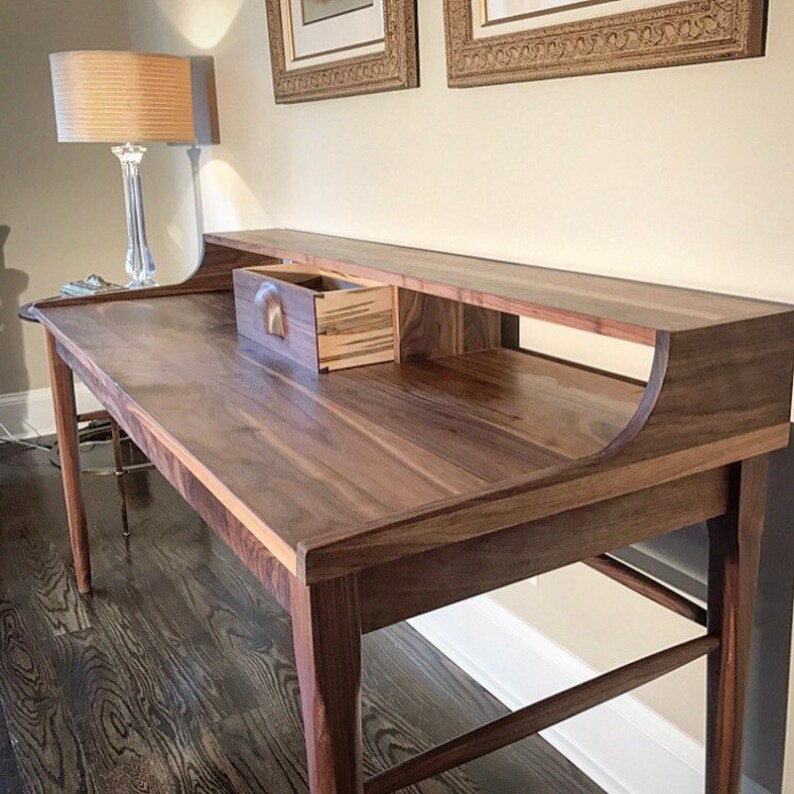 Handmade Walnut Writing Desk Wood With Shelves Office