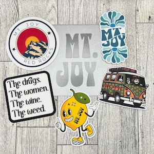 Mt. Joy 5 Vinyl Stickers Slaps Silver Lining Red Rocks Astrovan Lemon Tree Silver 4&quot; x 4&quot; Gift Envelope Birthday Mother&#39;s Day Holidays