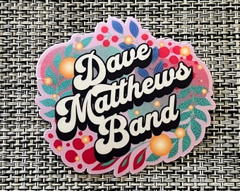 Dave Matthews Band Retro Leaves Purple Teal Pink Blue Vinyl Sticker Slap  2.5&quot; x 2.75&quot; Matte Finish