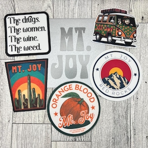 Adesivos de vinil Mt. Joy 5, Slaps, Silver Lining, Red Rocks, Astrovan, Orange Blood, 10 cm x 10 cm, envelope para presente, aniversário, dia das mães, feriados