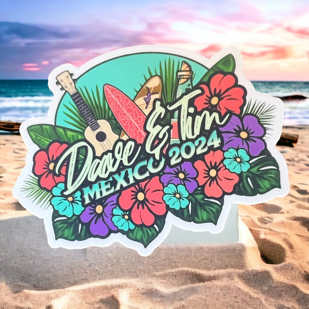 Dave & Tim Mexico 2024 Purple Pink Teal Flowers Guitar Sticker Slap 2.5