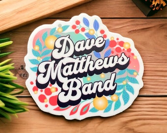 Dave Matthews Band Retro Leaves Teal Pink Blue Purple Yellow | Sticker Slap  2.5" x 2.5" Matte Finish