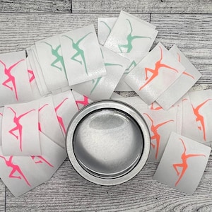Can O&#39; Dancers 41 Glow in the Dark Vinyl Decals 1.5&quot; Teal Orange Pink Summer Tour Gorge Swag Small Metal Tin