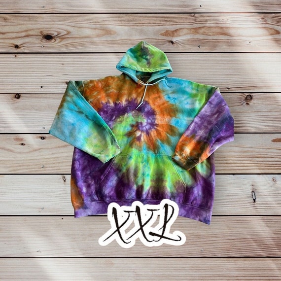 Green Blue Purple Orange Spiral Ice Dye Tie Dye Long Sleeve Hoodie  Sweatshirt 100% Cotton Size 2XL XXL - Etsy