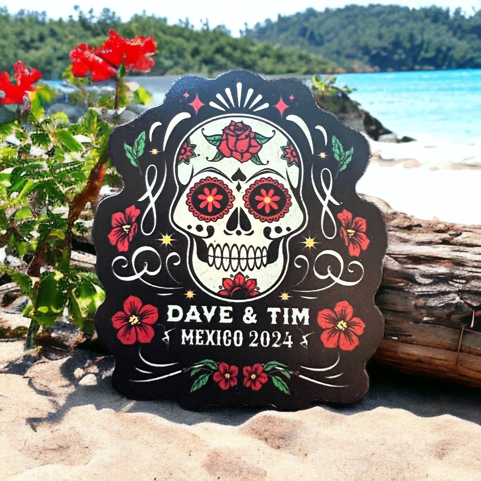 Dave & Tim Mexico 2024 Black Sugar Skull Red Roses Flowers Etsy