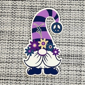 Gnome Purple Blue White Flowers Sticker Slap 3&quot; x 1.8&quot; Matte Finish