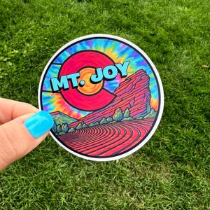 Mt. Joy Red Rocks Tie Dye Colorado Sunshine Vinyl Sticker Slap Laptop Tumbler Cup Matte Finish 3.0&quot; x 3.0&quot;
