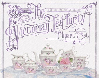 Watercolour Shabby Chic Vintage Tea Party Clip Art