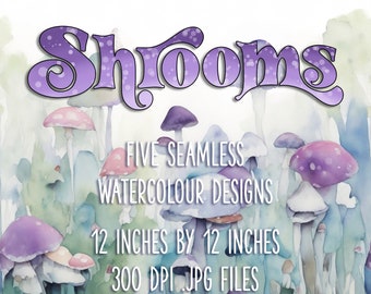 Watercolour Mushrooms Seamless Design Digital Papers - 12 x 12 inches 300dpi .jpg *Commercial Use Allowed