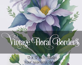 Four Printable Seamless Watercolour Vintage Floral Designs - 300dpi jpg and png.  *Commercial Use Allowed.