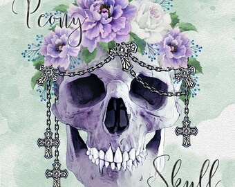 Skull and Peony Gothic Watercolour Clip Art