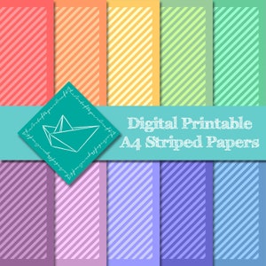 Printable Rainbow Stripes Digital Papers - A4 and 12 x 12 inches for Greeting Cards, Stationery, Scrapbook Pages and all Paper Crafts.