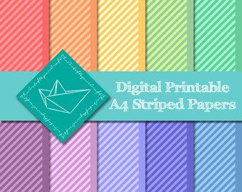 Printable Rainbow Stripes Digital Papers - A4 and 12 x 12 inches for Greeting Cards, Stationery, Scrapbook Pages and all Paper Crafts.