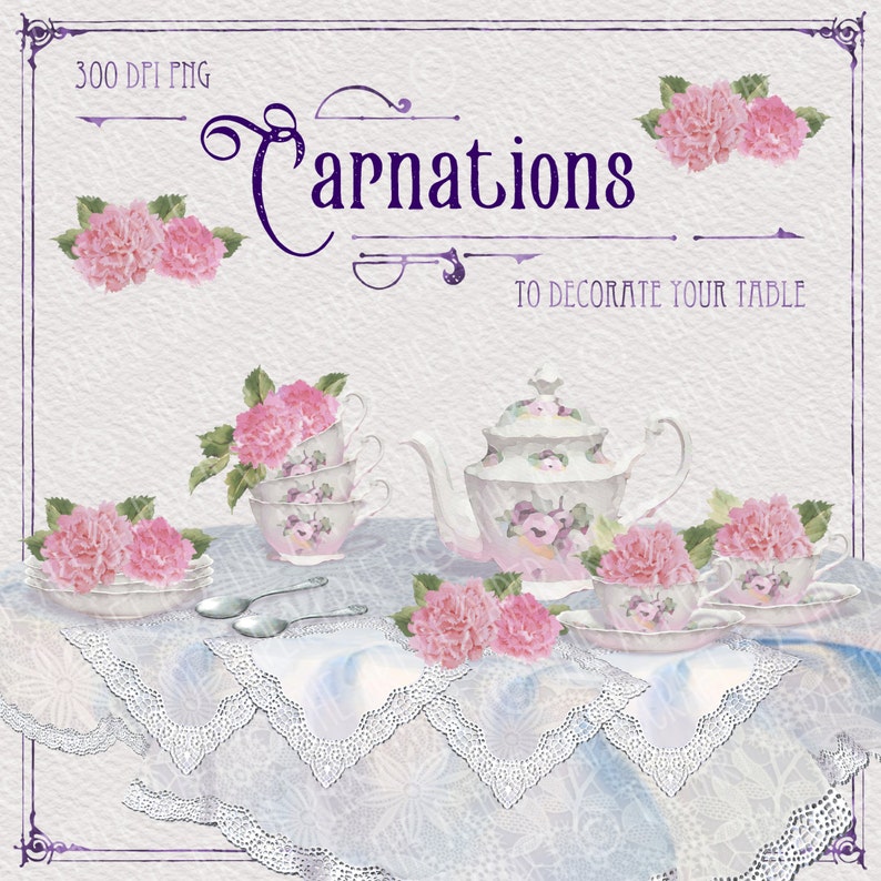 Watercolour Shabby Chic Vintage Tea Party Clip Art image 2