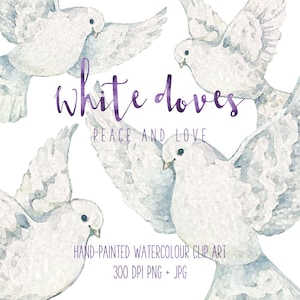 White Doves Hand-painted Watercolour Clipart
