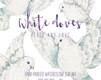 White Doves Hand-painted Watercolour Clipart