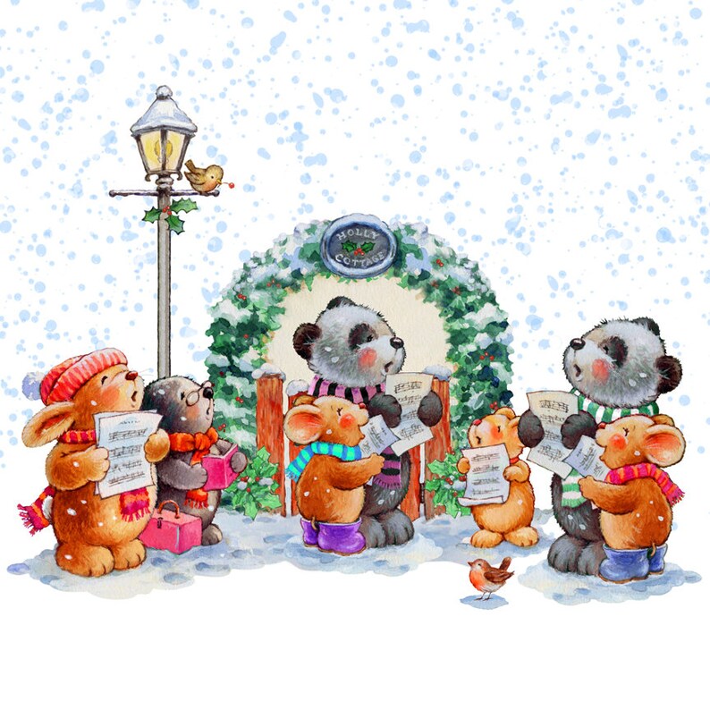 Cute Christmas Characters Watercolour Clip Art image 3