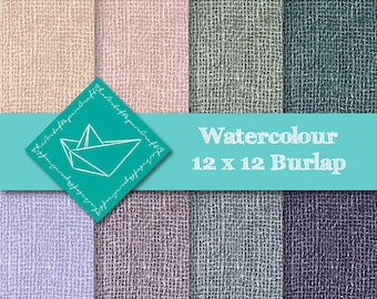 Printable Watercolour Burlap 12" x 12" Papers. Commercial Use Allowed.