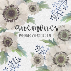 White Anemones Hand-painted Watercolour Clip Art
