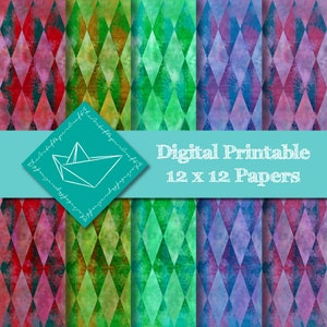Printable Harlequin Papers 12 x 12 inch. Perfect for Scrapbook Pages and many other Papercrafts. image 1