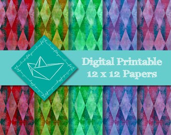 Printable Harlequin Papers 12 x 12 inch. Perfect for Scrapbook Pages and many other Papercrafts.