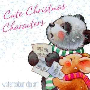 Cute Christmas Characters Watercolour Clip Art image 2