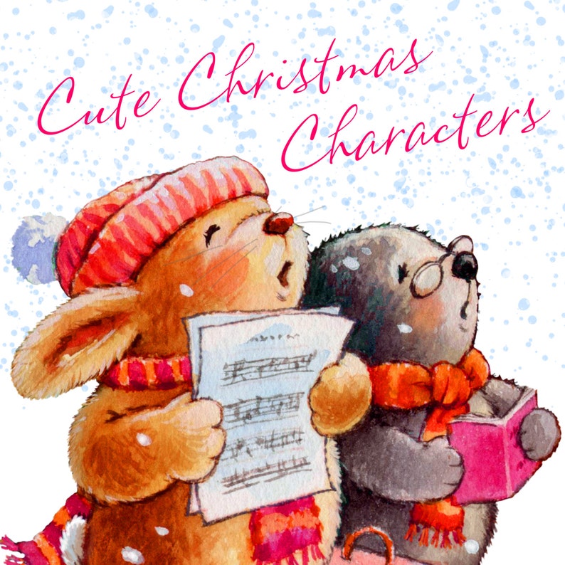 Cute Christmas Characters Watercolour Clip Art image 1