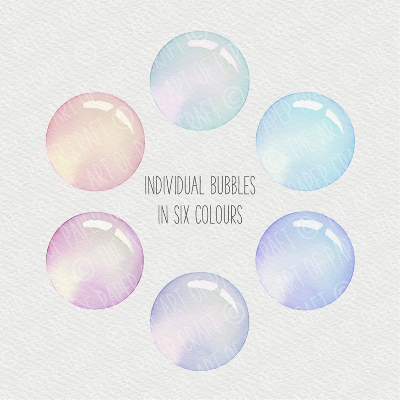 Hand-painted Watercolour Rainbow Bubbles Clip Art PNG elements and 12 x 12 Printable Bubble Papers image 2