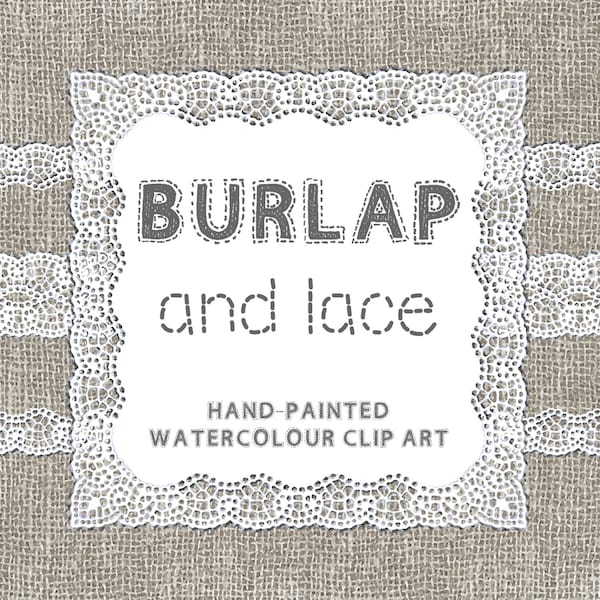 Hand-painted Watercolour Lace with a Burlap 12" x 12" Background Paper. *Commercial Use Allowed.