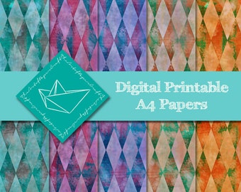 Printable Harlequin Papers A4. Perfect for Handmade Greeting Cards, Decoupage, Scrapbook Pages and all Papercrafts. *Commercial Use Allowed.