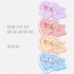 Watercolour Baby Bootees Hand-painted Clip Art with 12 x 12 ready-made border arrangement image 3