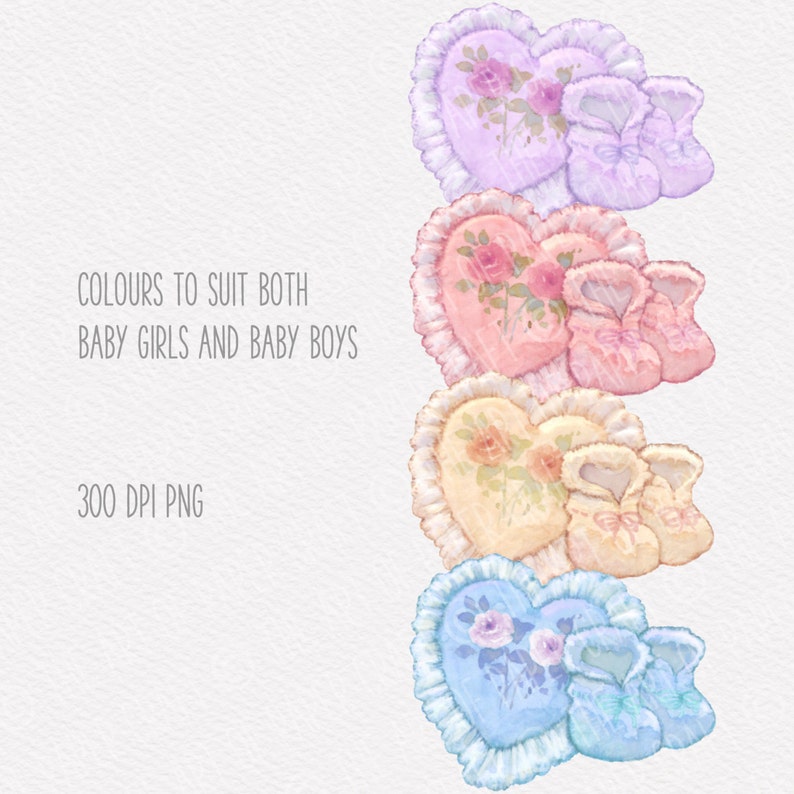 Watercolour Baby Bootees Hand-painted Clip Art with 12 x 12 ready-made border arrangement image 3