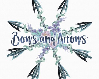 Boho Clip Art Hand-painted Watercolour Arrows with Flowers, Ribbons and 12" x 12" Floral Borders. *Commercial Use Allowed