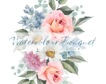 Floral Watercolour Clip Art Peach Roses Digital Printable Design.