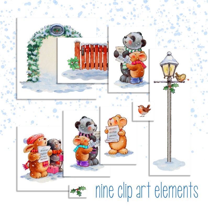 Cute Christmas Characters Watercolour Clip Art image 4