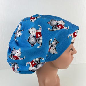 Euro Hat Surgical Scrub Cap Medical Kittens Euro Cap Surgical Hats for Women Satin Lined Option