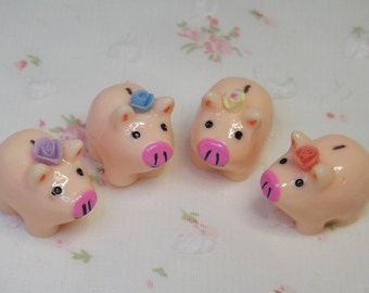 Dollhouse Miniature Piggy Bank with Ceramic Rose, 1:12 Scale