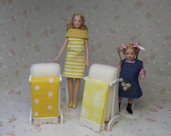 Miniature Dollhouse Quilt-Bedspread Rack. Dollhouse Bedroom Accessories. Dollhouse Quilts. Dollhouse Blankets.Lori, Lottie Bedding, Clothes.