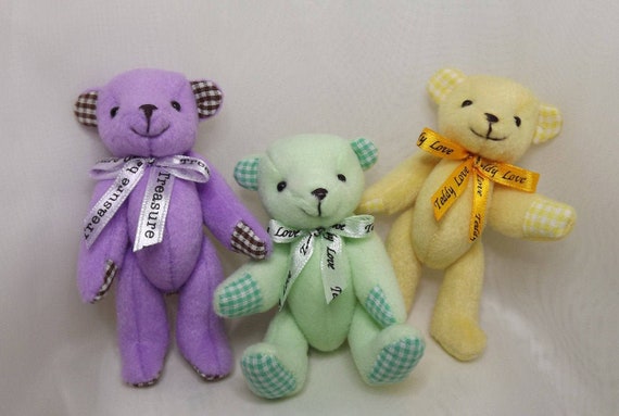 Mini Plush Teddy Bear, Jointed Arms & Legs, Dollhouse Bear, Keychain or Brooch