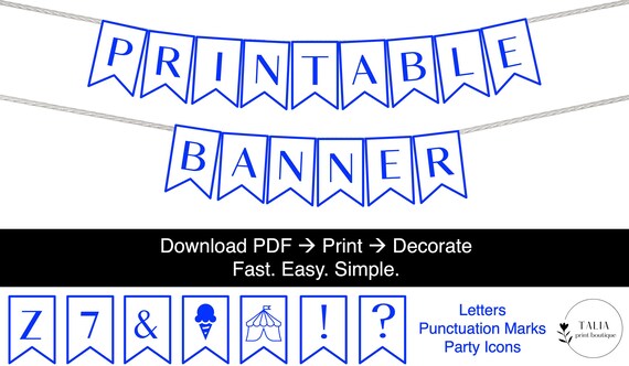 Printable Banner Blue Frame Blue Letters A-Z 0-9 | Etsy