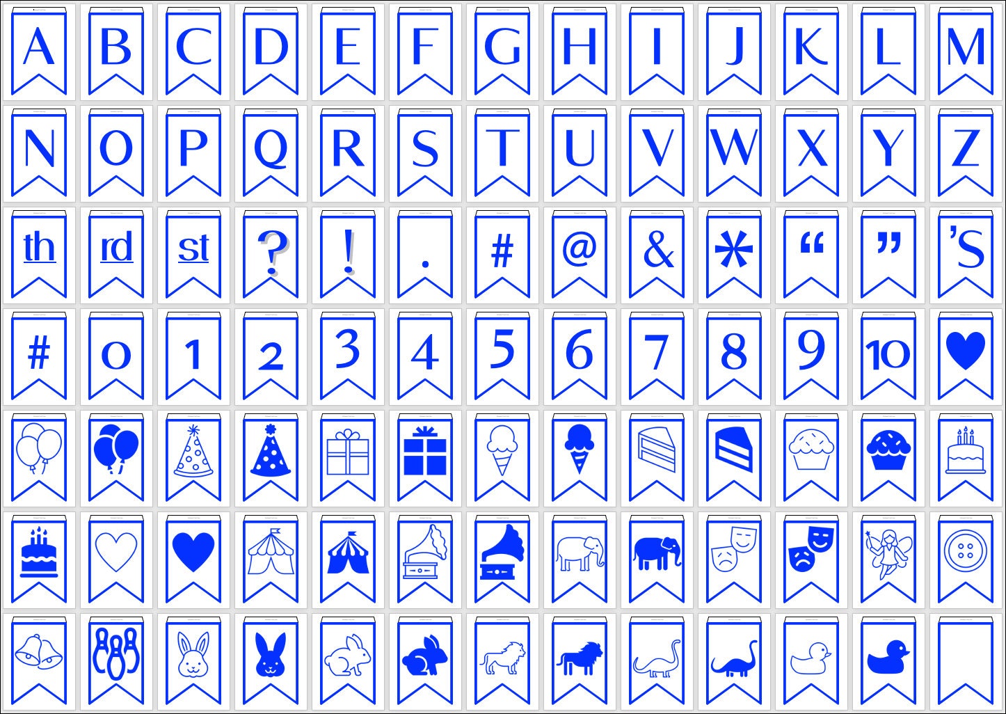 Printable Banner Blue Frame Blue Letters A-Z, 0-9, Punctuation DIY Your ...