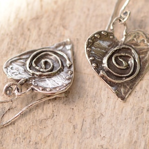 Artisan Handcrafted Spiral Heart Earrings, Sterling Silver Heart Earrings