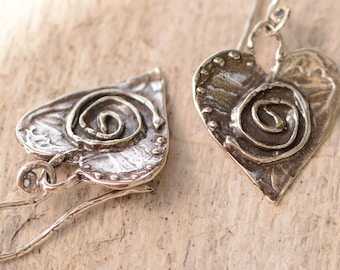 Sterling Silver Spiral Heart Earrings: Artisan Handmade Jewelry