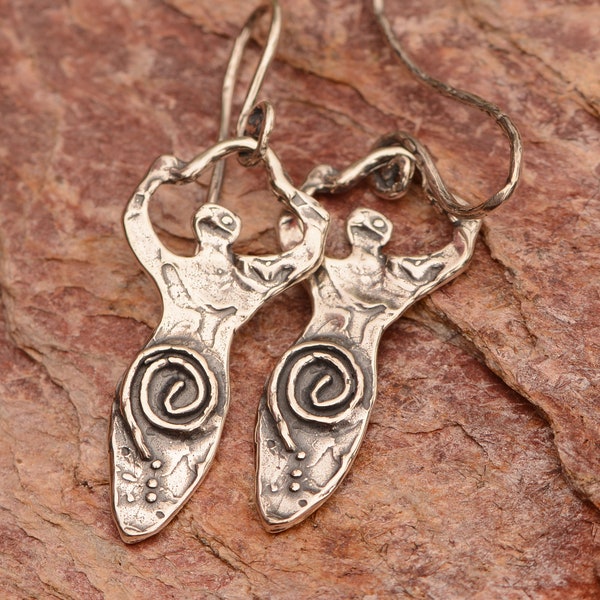 Spiral Goddess Earrings, Sterling Silver Fertility Goddess Earrings on Artisan Hooks