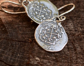 Spanish Coin Earrings, Sterling Silver Reale Earrings, Atocha Coin Earrings